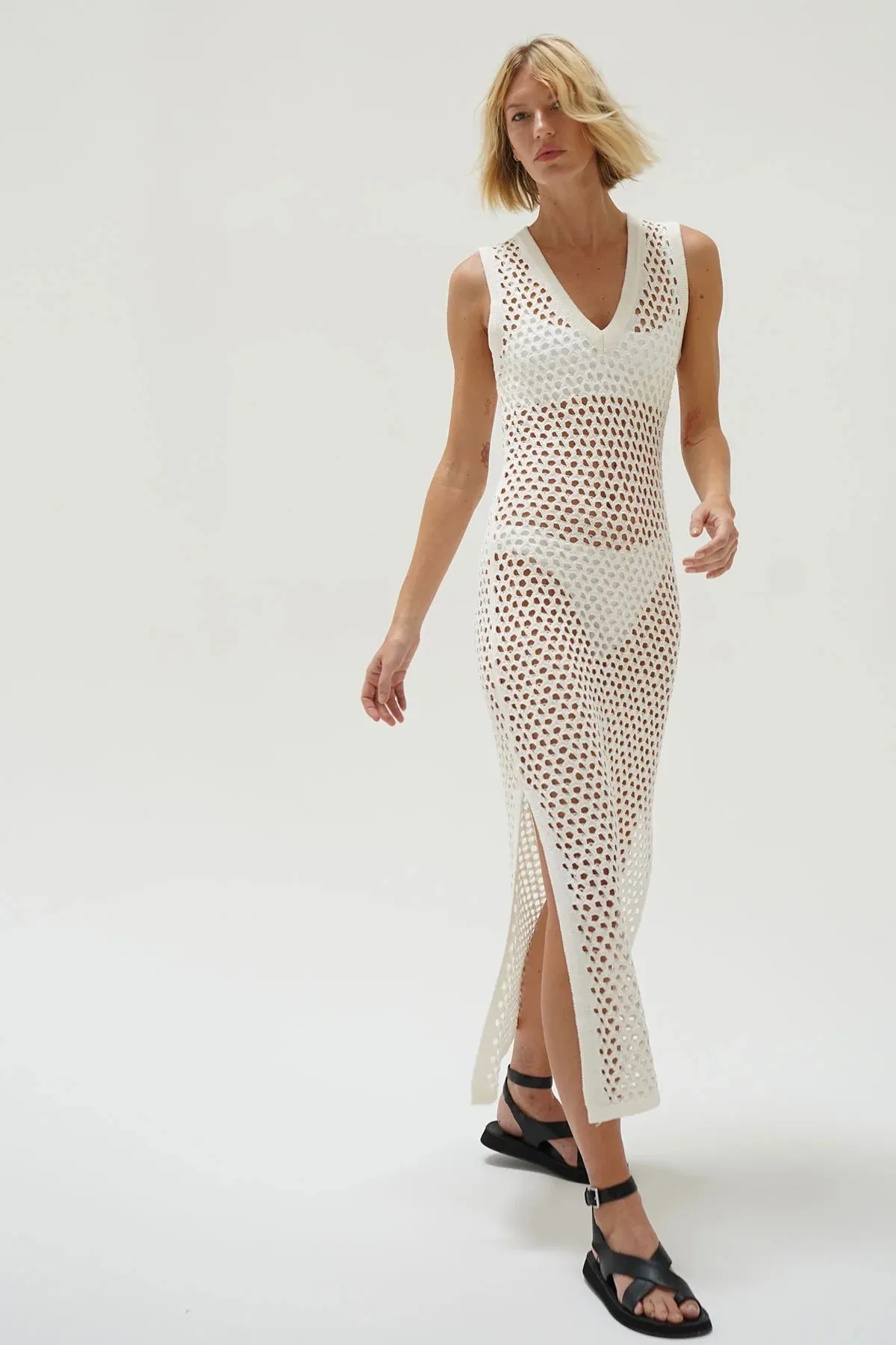 LNA - Althaia V Open Knit Maxi Dress - Ivory