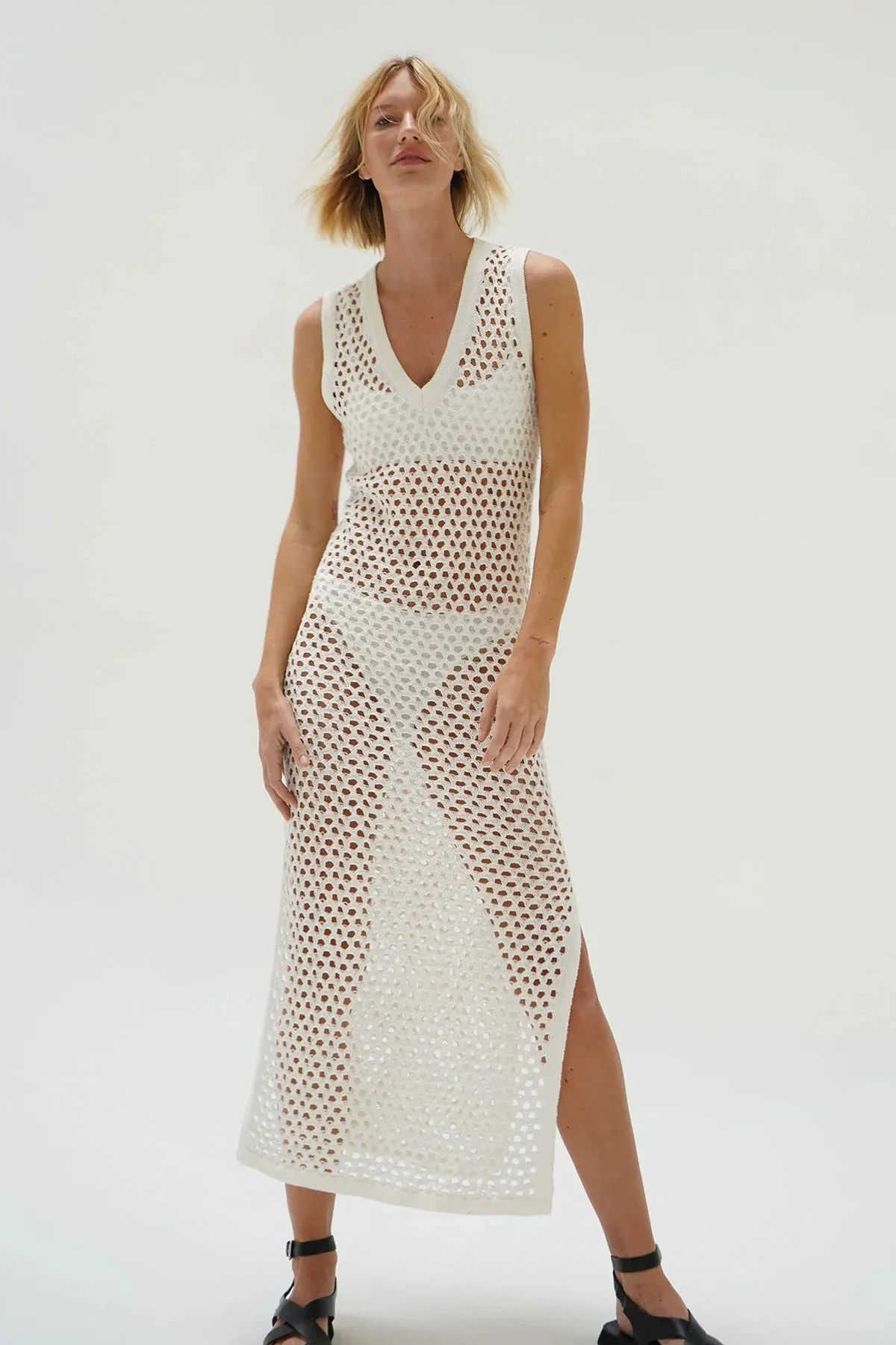 LNA - Althaia V Open Knit Maxi Dress - Ivory