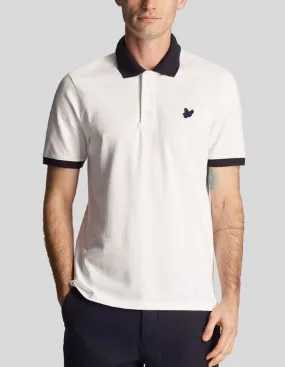 Lyle & Scott Tonal Ringer Short Sleeve Polo Shirt White/Dark Navy