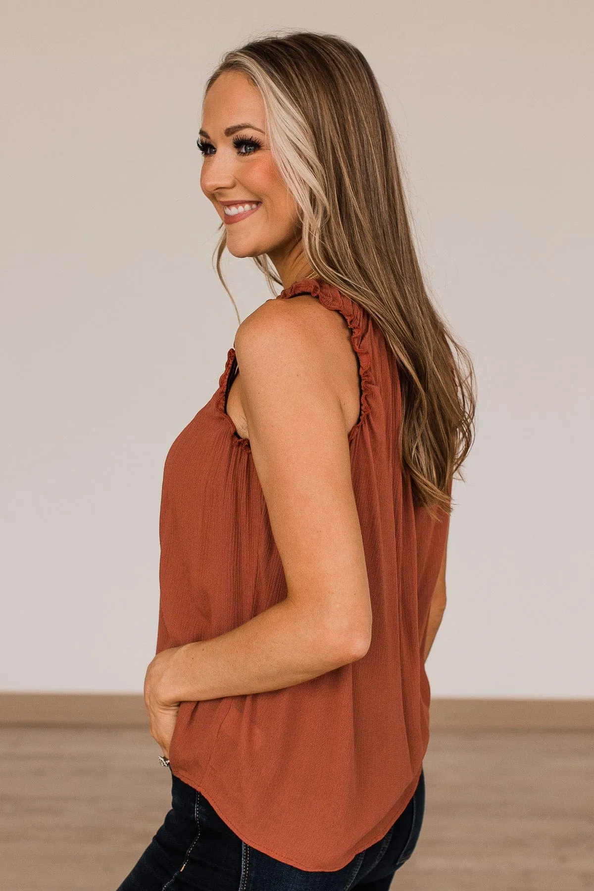 Make Me Yours Ruffle Tank Top- Rust