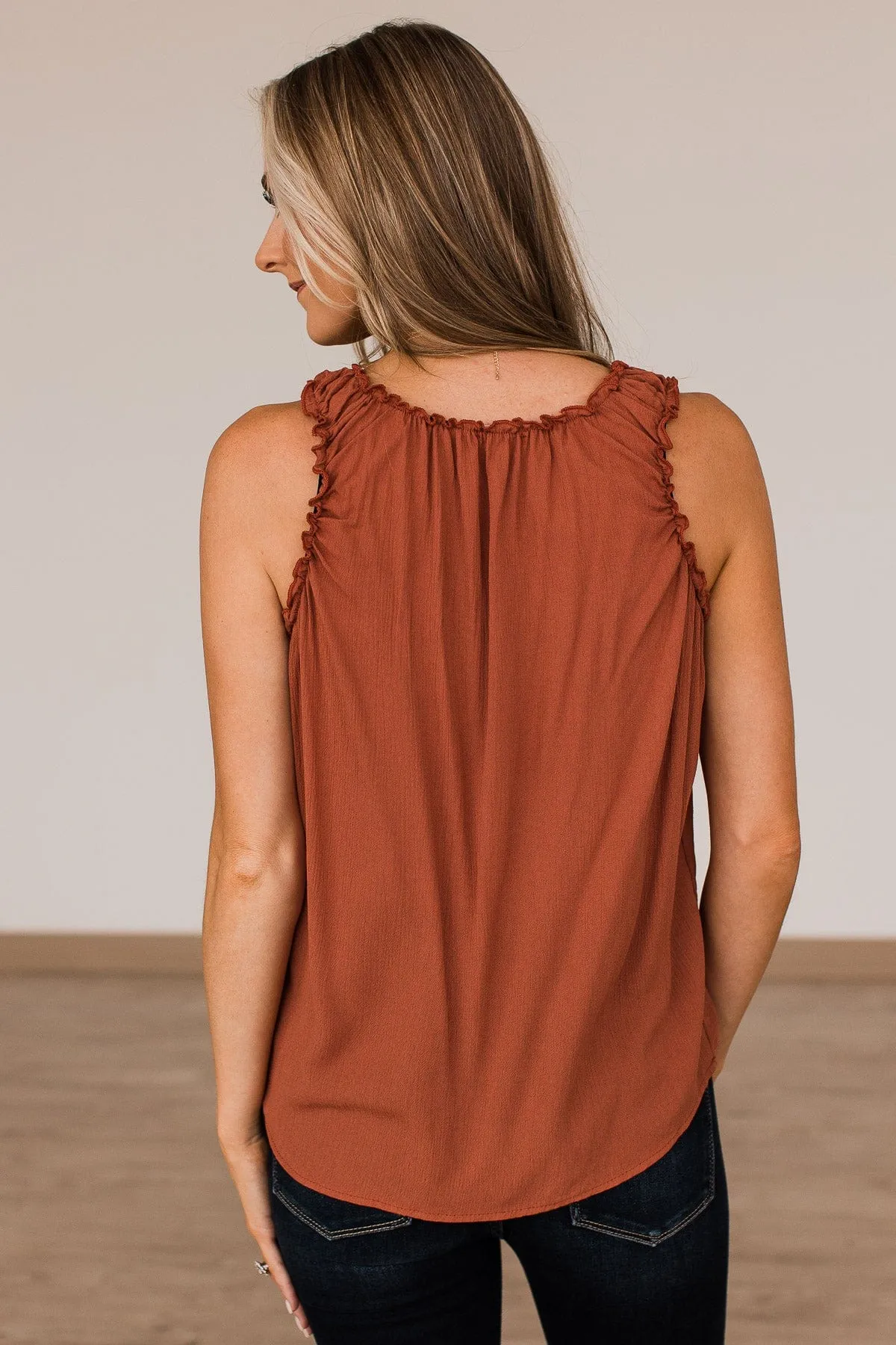 Make Me Yours Ruffle Tank Top- Rust