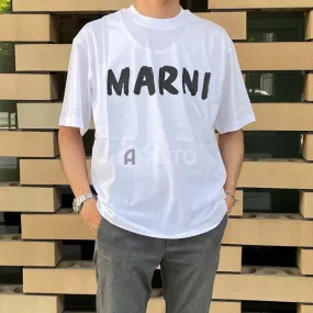 MARNI  |Crew Neck Plain Cotton Short Sleeves Logo Designers