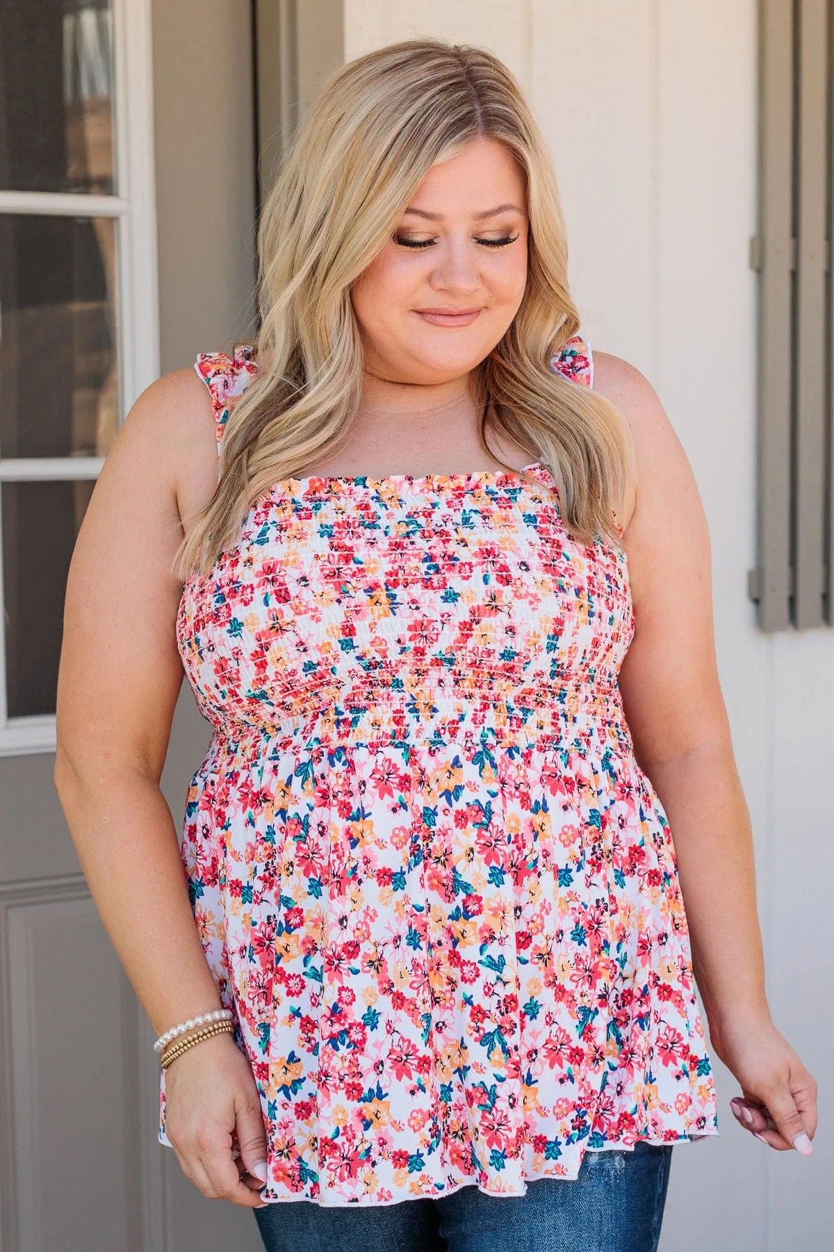 Marvelous Marigold Smocked Tank- Coral