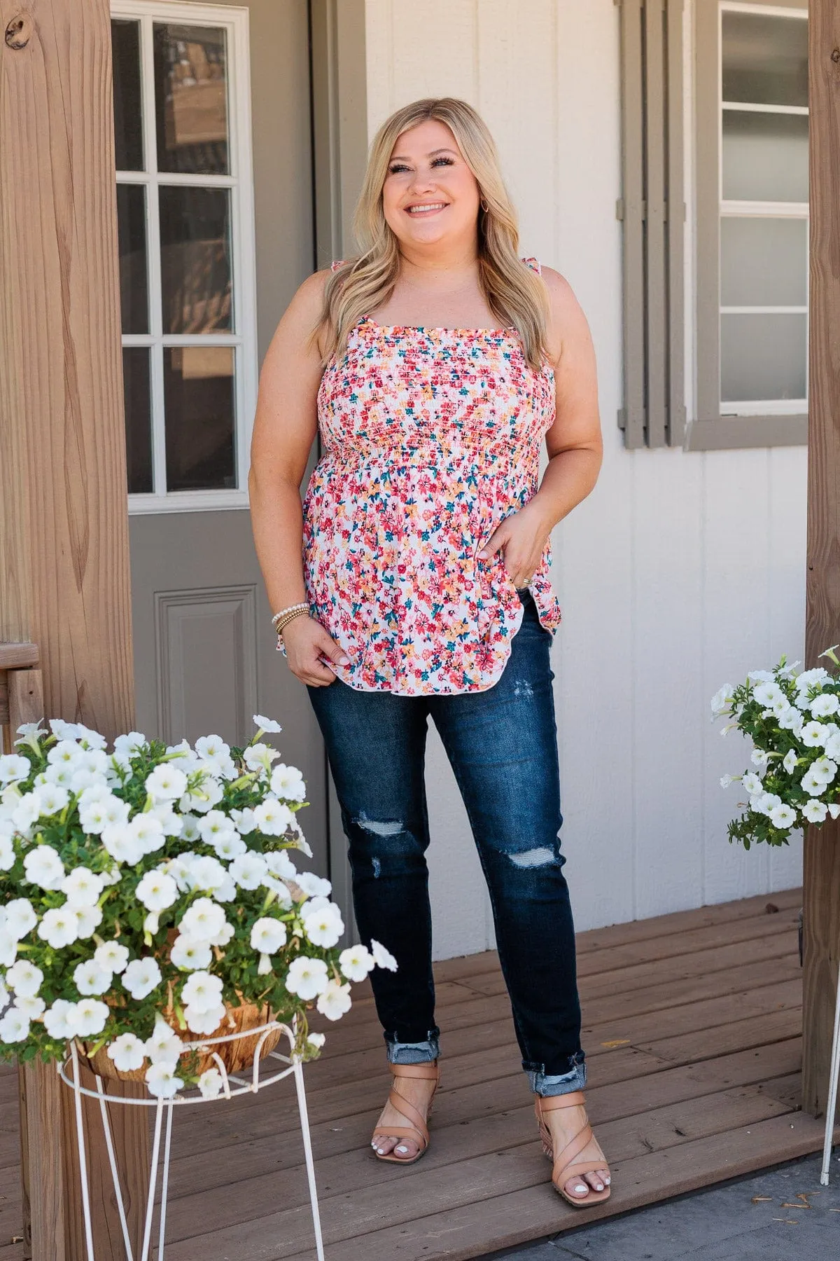 Marvelous Marigold Smocked Tank- Coral