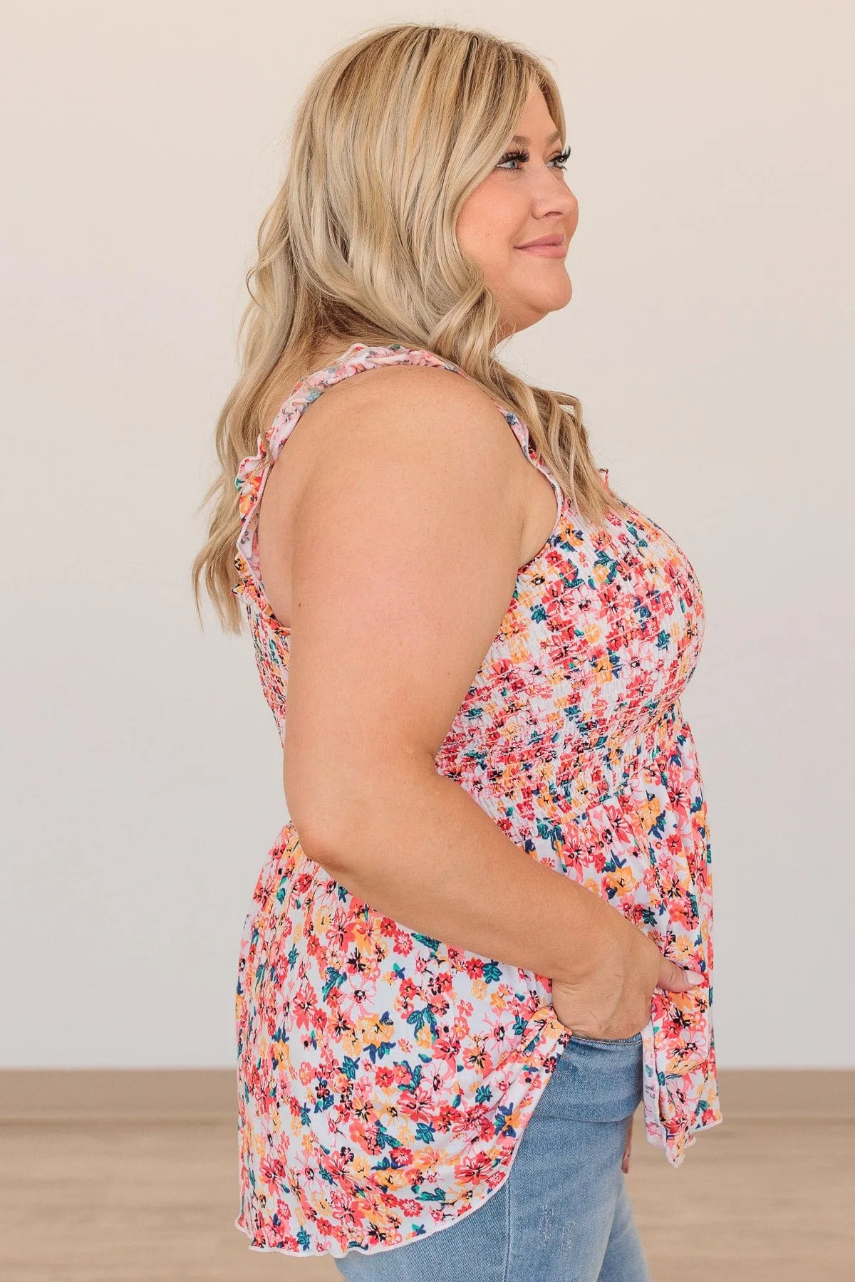 Marvelous Marigold Smocked Tank- Coral