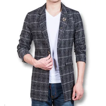 Men Plaid Nylon Parkas Coats Jackets Wool SM6ends Jackets and Coats Men's Casual Slim Fit Long Parkas SM6