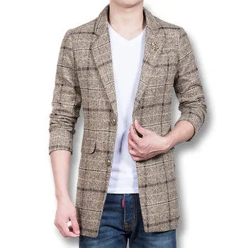 Men Plaid Nylon Parkas Coats Jackets Wool SM6ends Jackets and Coats Men's Casual Slim Fit Long Parkas SM6