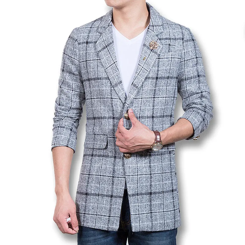 Men Plaid Nylon Parkas Coats Jackets Wool SM6ends Jackets and Coats Men's Casual Slim Fit Long Parkas SM6