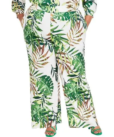 Nina Parker Plus Womens Tropical Print Pull On Wide Leg Pants