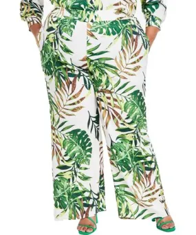 Nina Parker Plus Womens Tropical Print Pull On Wide Leg Pants