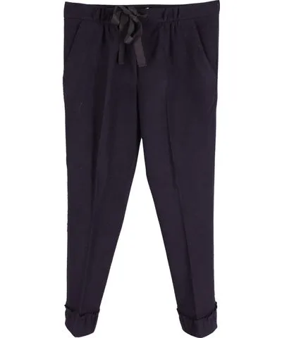 Nina Ricci Slim Fit Garterized Pants in Navy Blue Wool