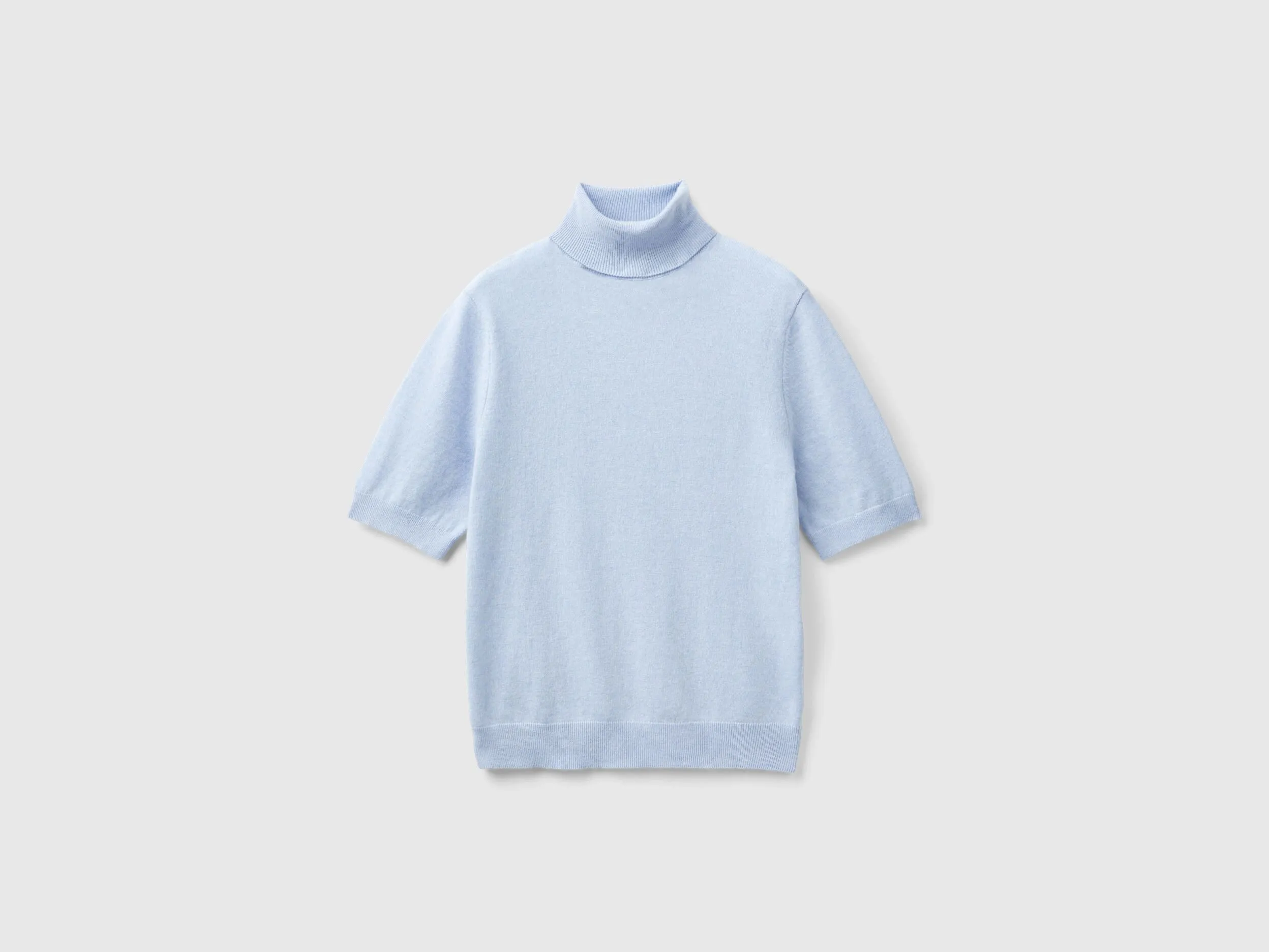 Ocean blue short sleeve turtleneck in cashmere blend - Light Blue | Benetton