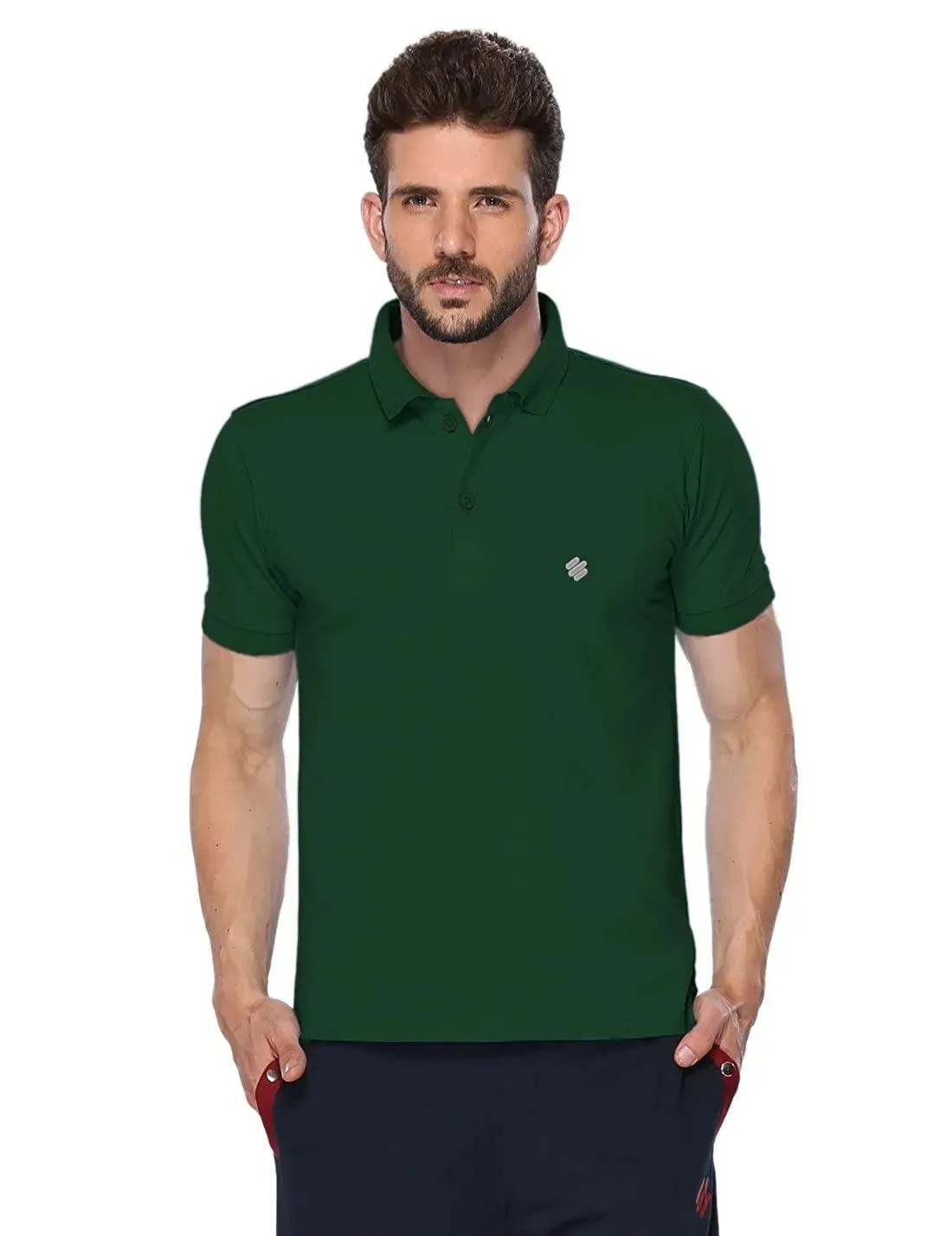 ONN Men's Cotton Polo T-Shirt in Solid Bottle Green colour