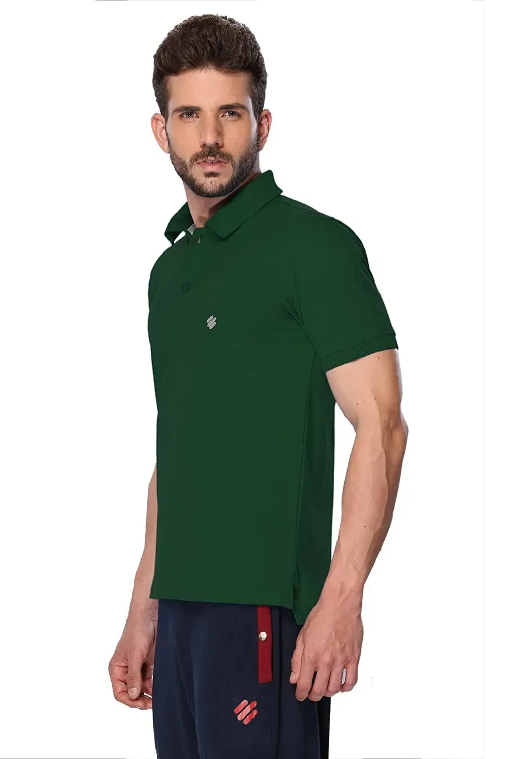 ONN Men's Cotton Polo T-Shirt in Solid Bottle Green colour