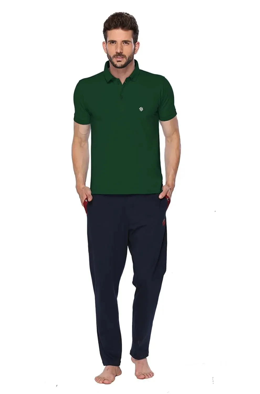 ONN Men's Cotton Polo T-Shirt in Solid Bottle Green colour