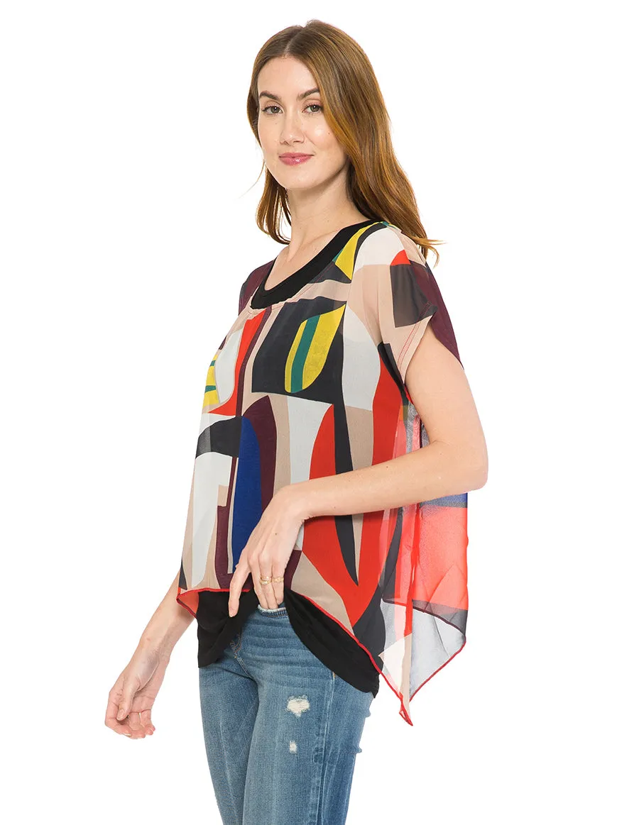 Palila Geometrical Abstract Chiffon Top with Black Tank