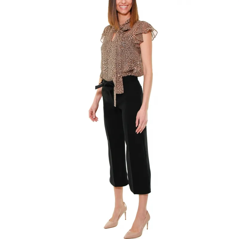 PANTALONE CROPPED IN CREPE, NERO