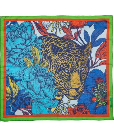 Perlavera Women's Romy Face Blue Printed Cotton Silk Small Scarf