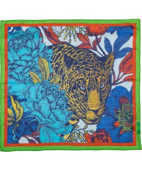 Perlavera Women's Romy Face Blue Printed Cotton Silk Small Scarf