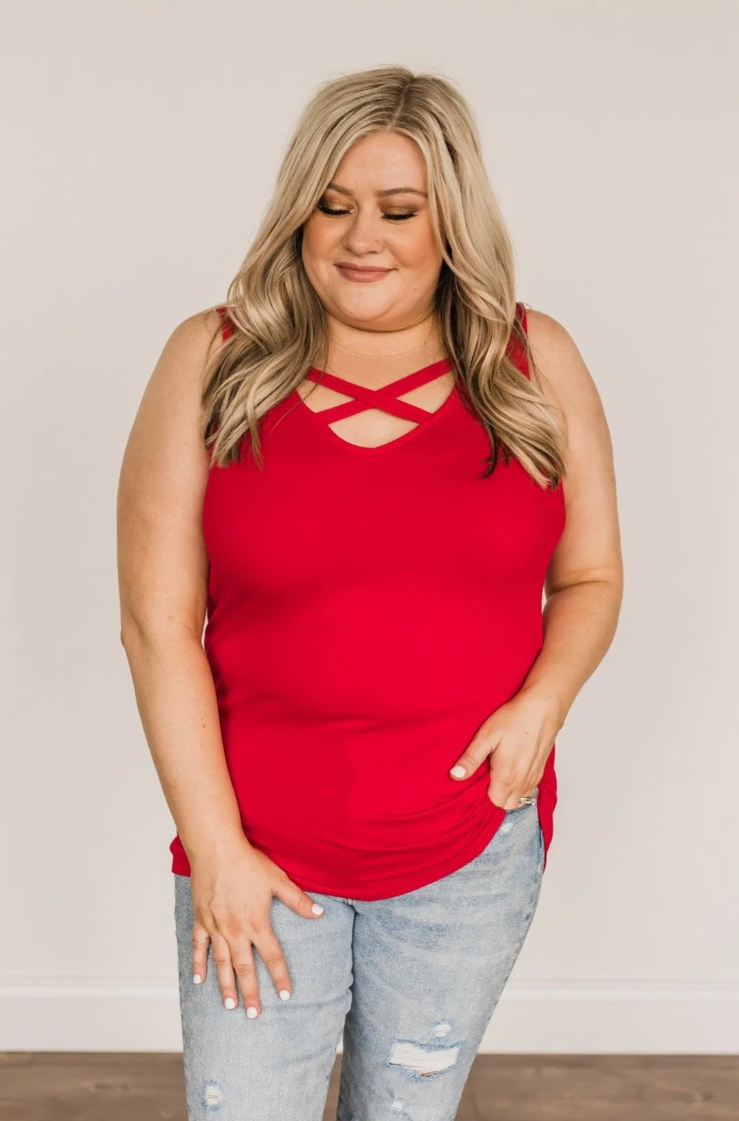 Places to Go Criss Cross Tank Top- Red