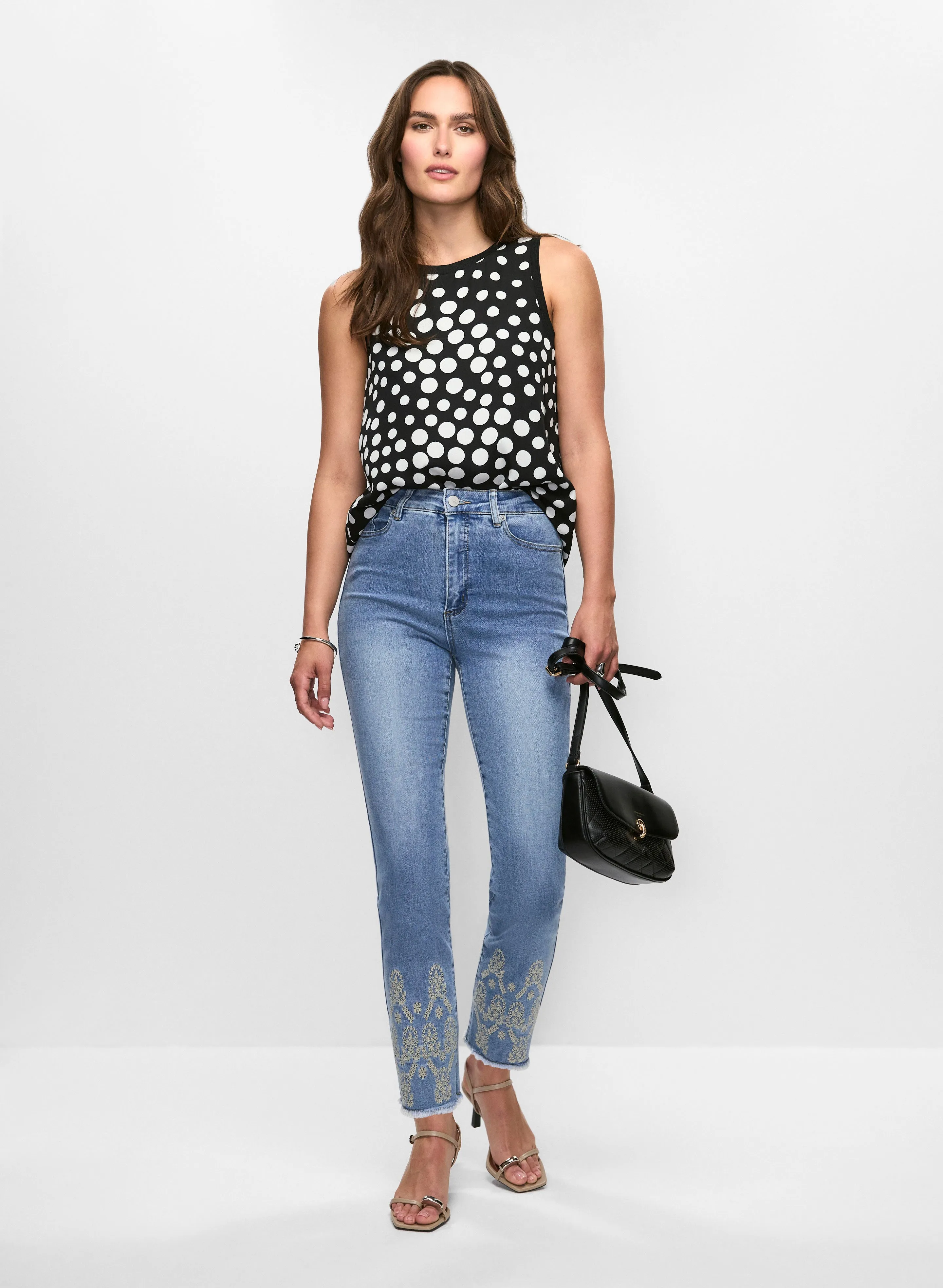 Polka Dot Blouse & Embellished Slim Leg Jeans