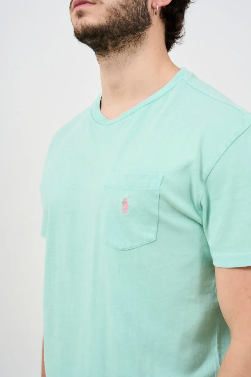 Polo t-shirt verde con taschino con Iconico Pony rosa