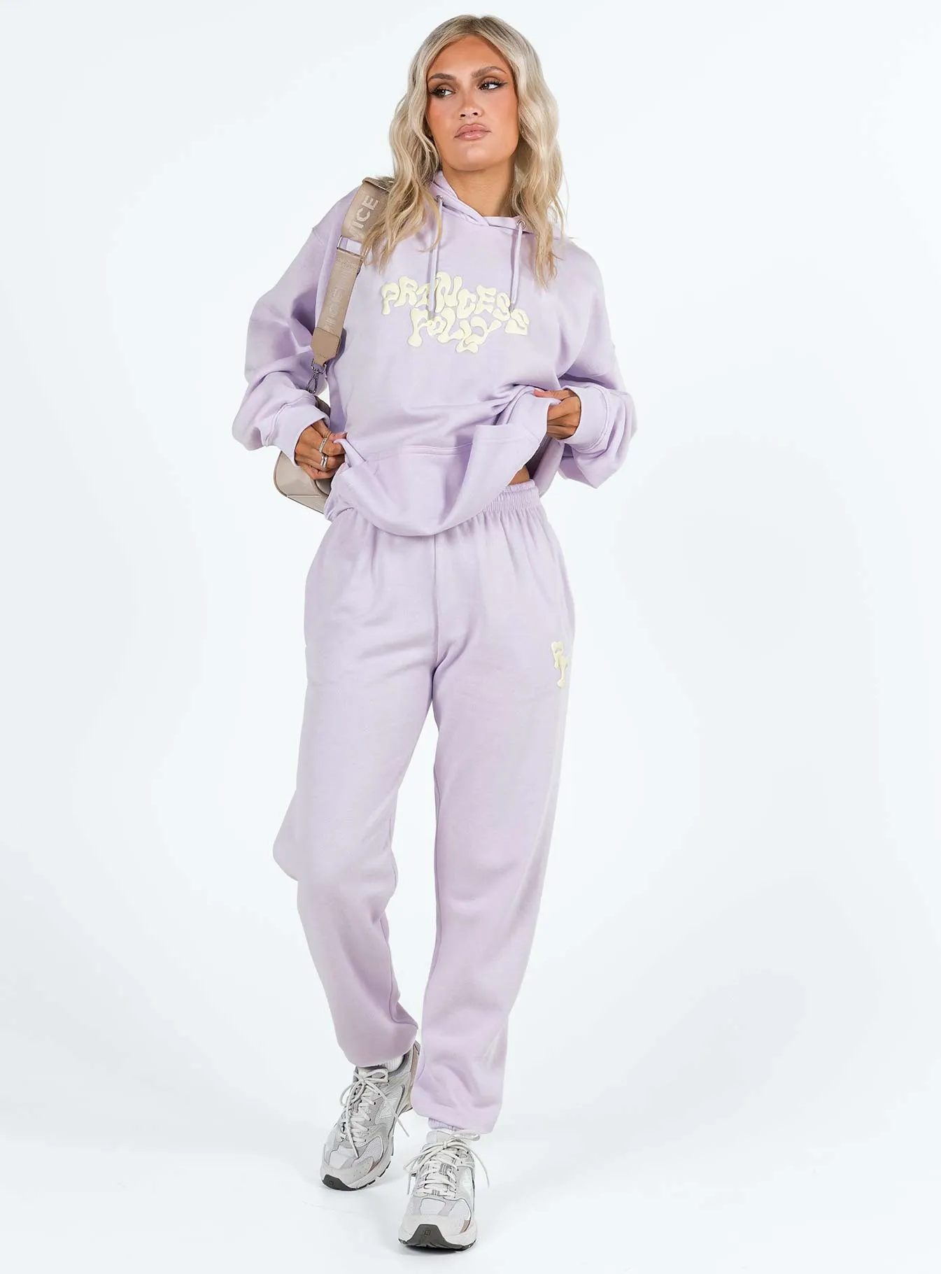 Princess Polly Track Pants Squiggle Text Dusty Mauve / Eggshell