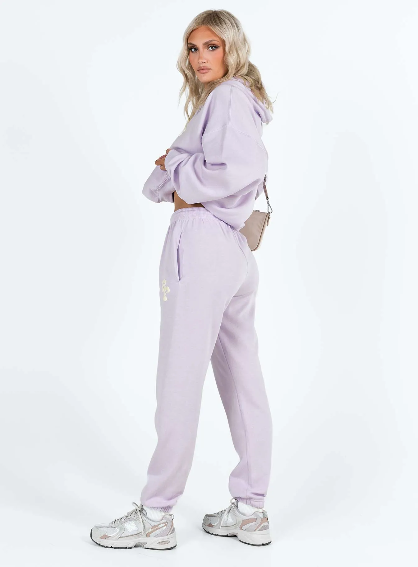 Princess Polly Track Pants Squiggle Text Dusty Mauve / Eggshell