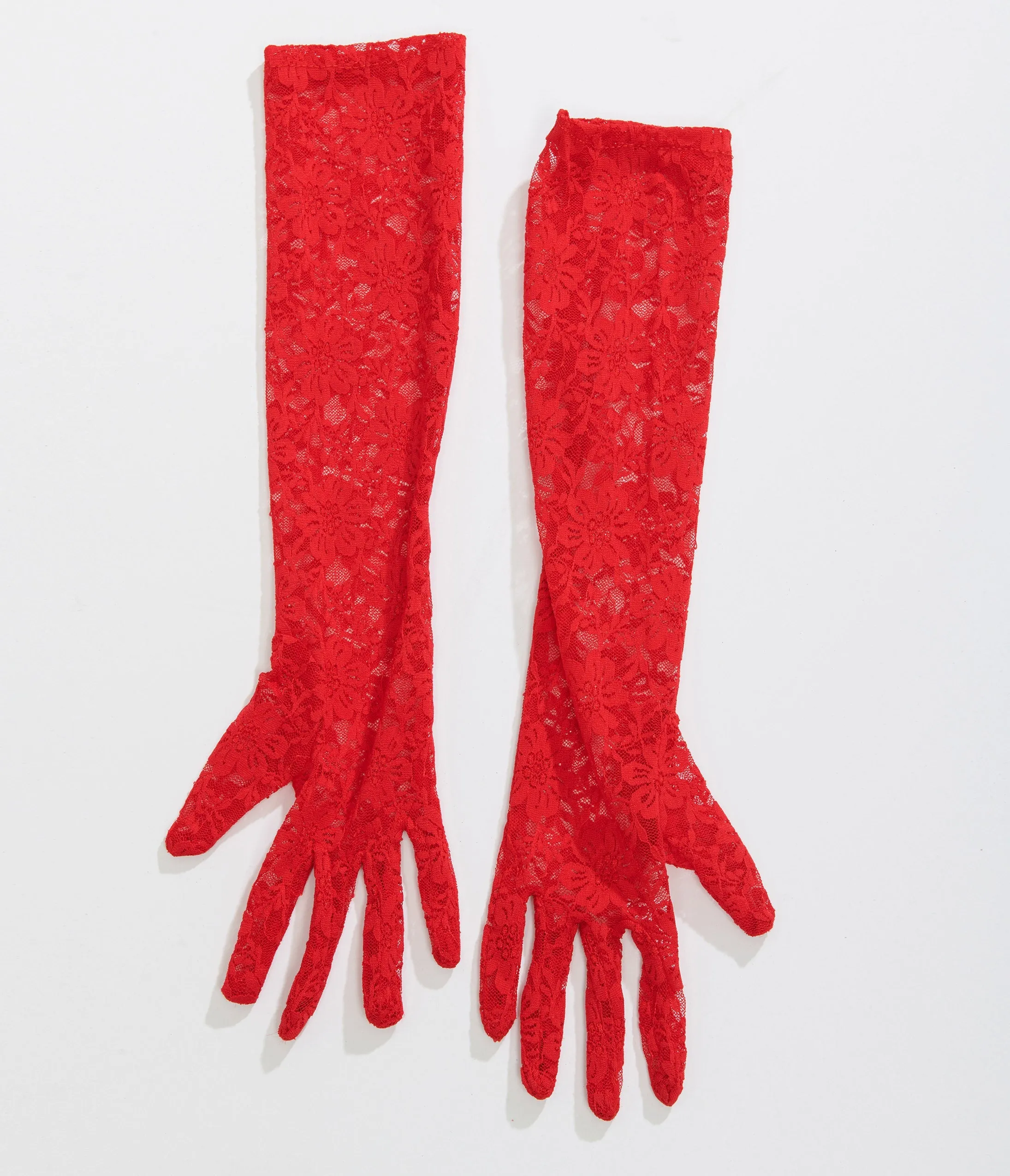 Red Lace Elbow Length Gloves