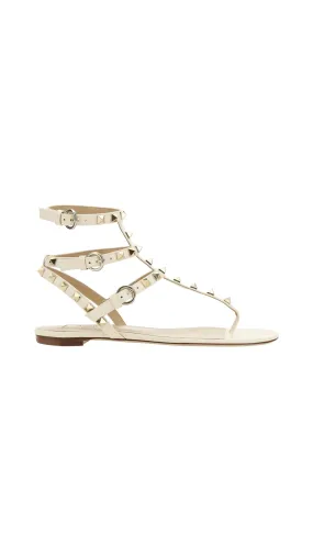 Rockstud Calfskin Flat Flip-flop Sandal - Light Ivory