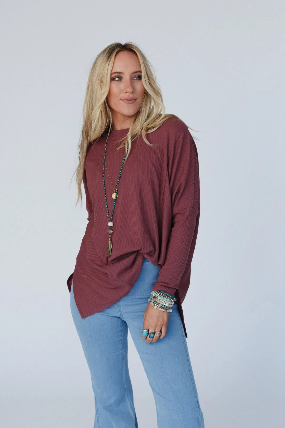 Rosemary Contrast Long Sleeve Top - Mauve