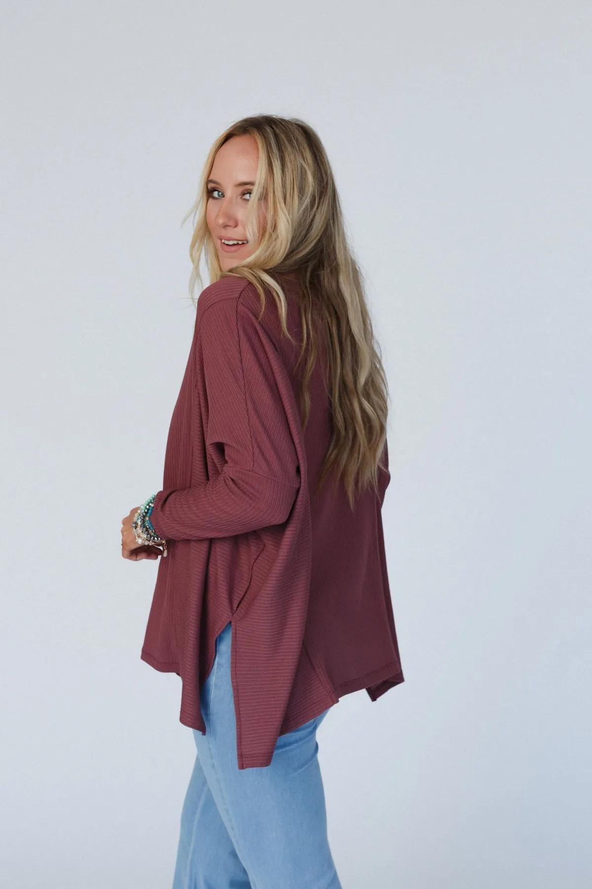 Rosemary Contrast Long Sleeve Top - Mauve