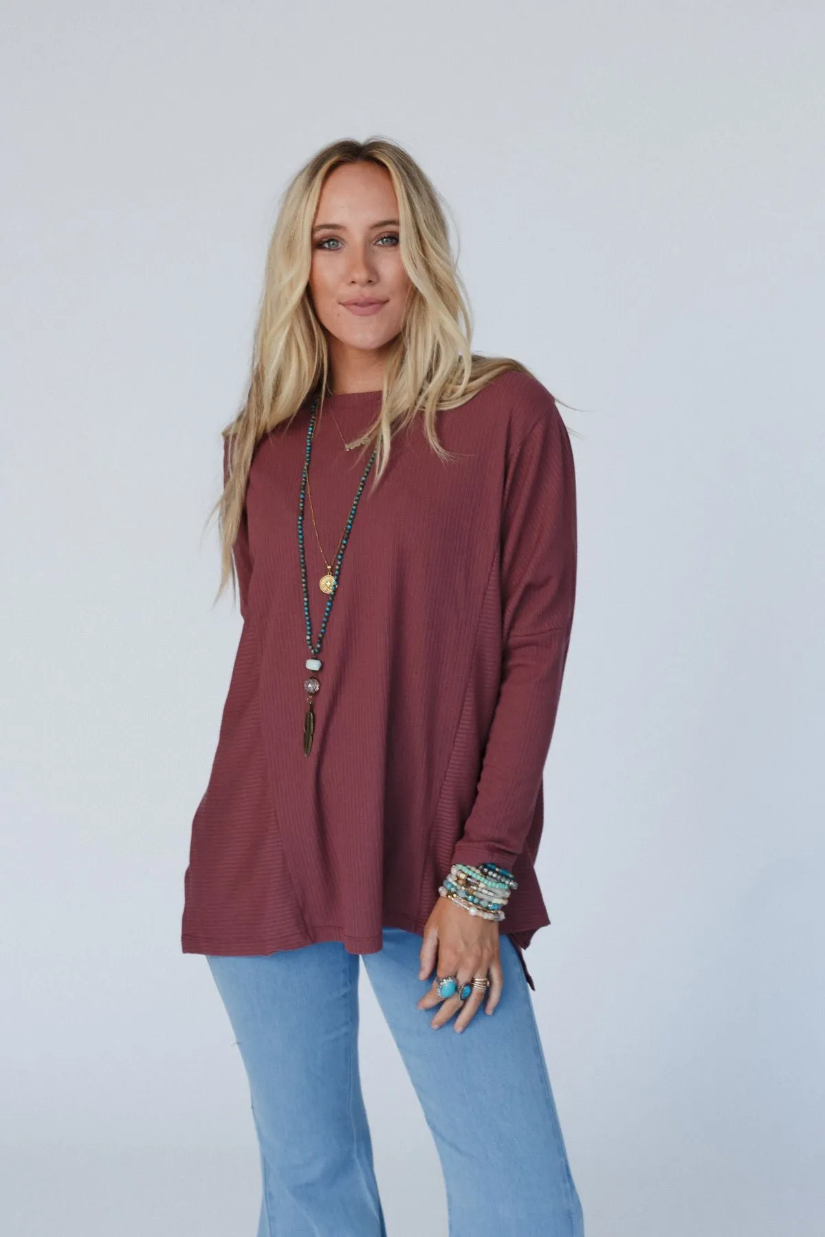 Rosemary Contrast Long Sleeve Top - Mauve