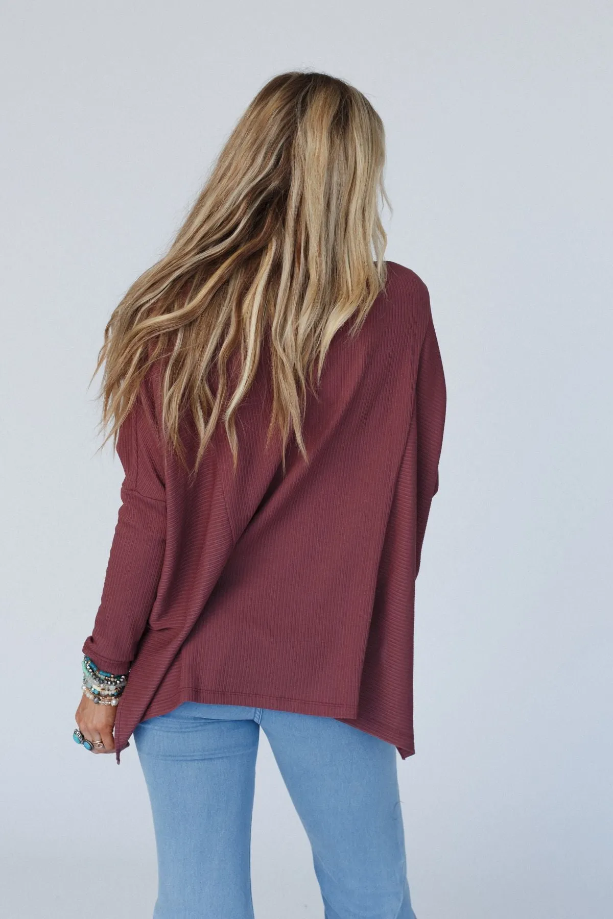 Rosemary Contrast Long Sleeve Top - Mauve