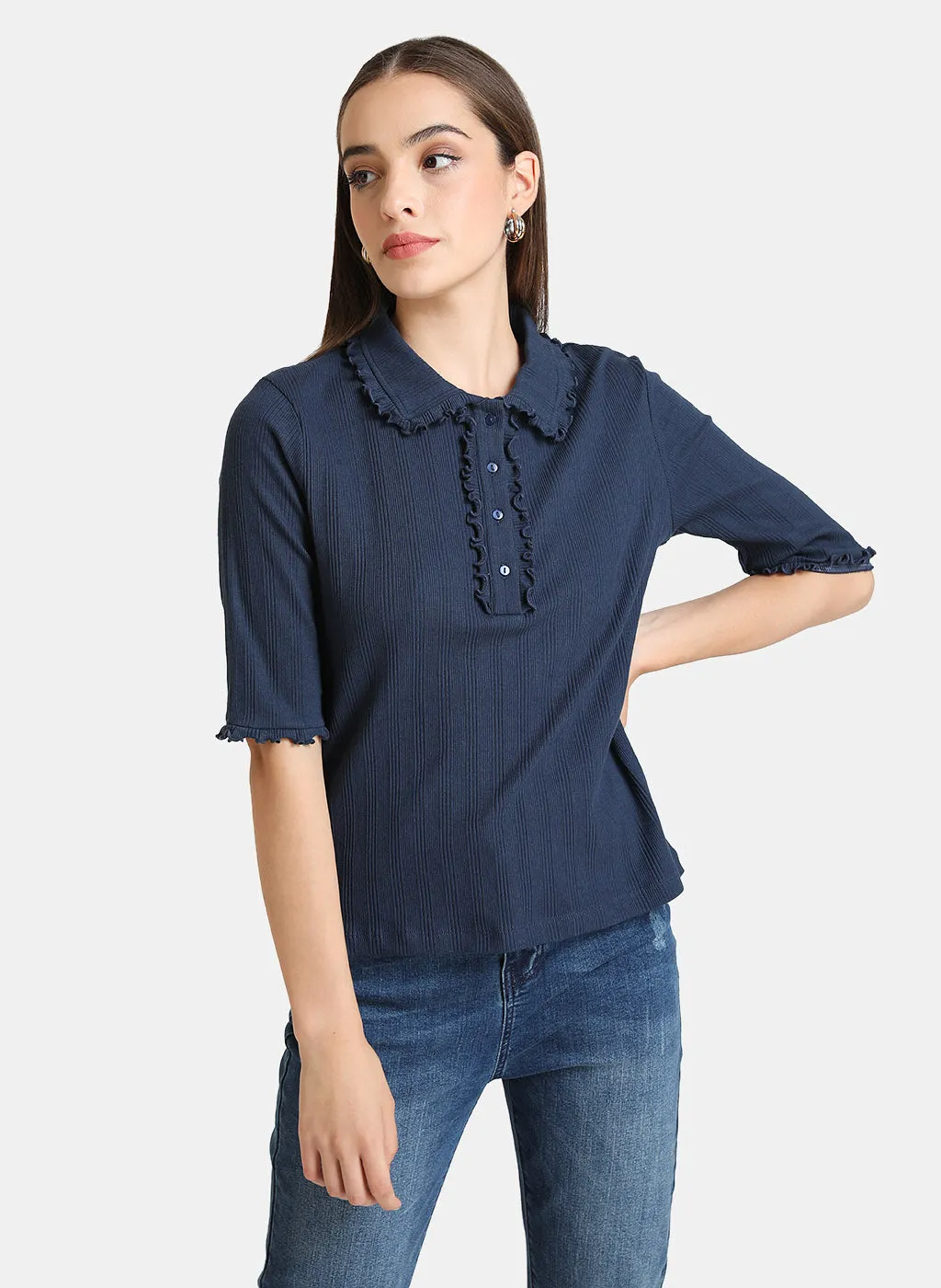 Ruffle Detailed Polo T- Shirt