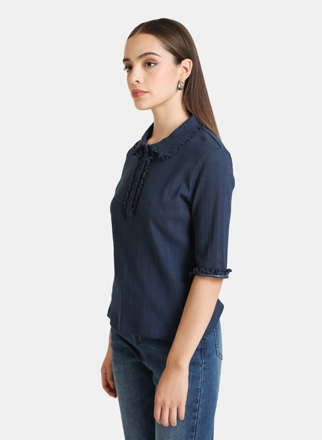 Ruffle Detailed Polo T- Shirt