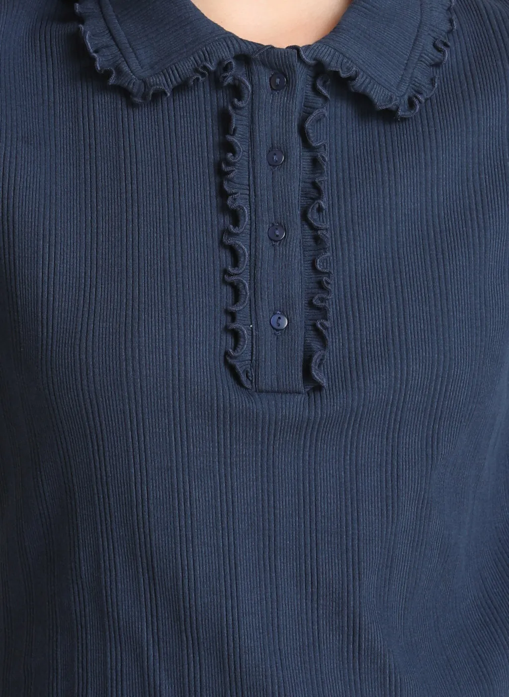 Ruffle Detailed Polo T- Shirt