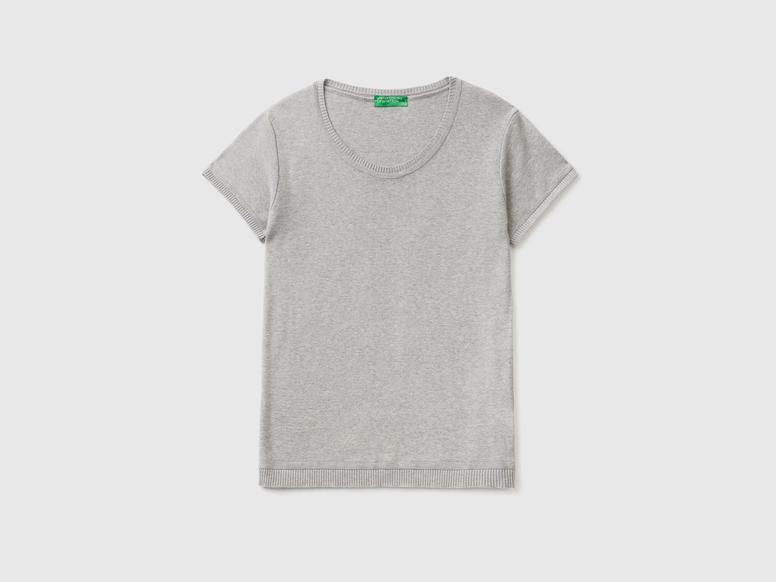 Short sleeve sweater in 100% cotton - Light Gray | Benetton