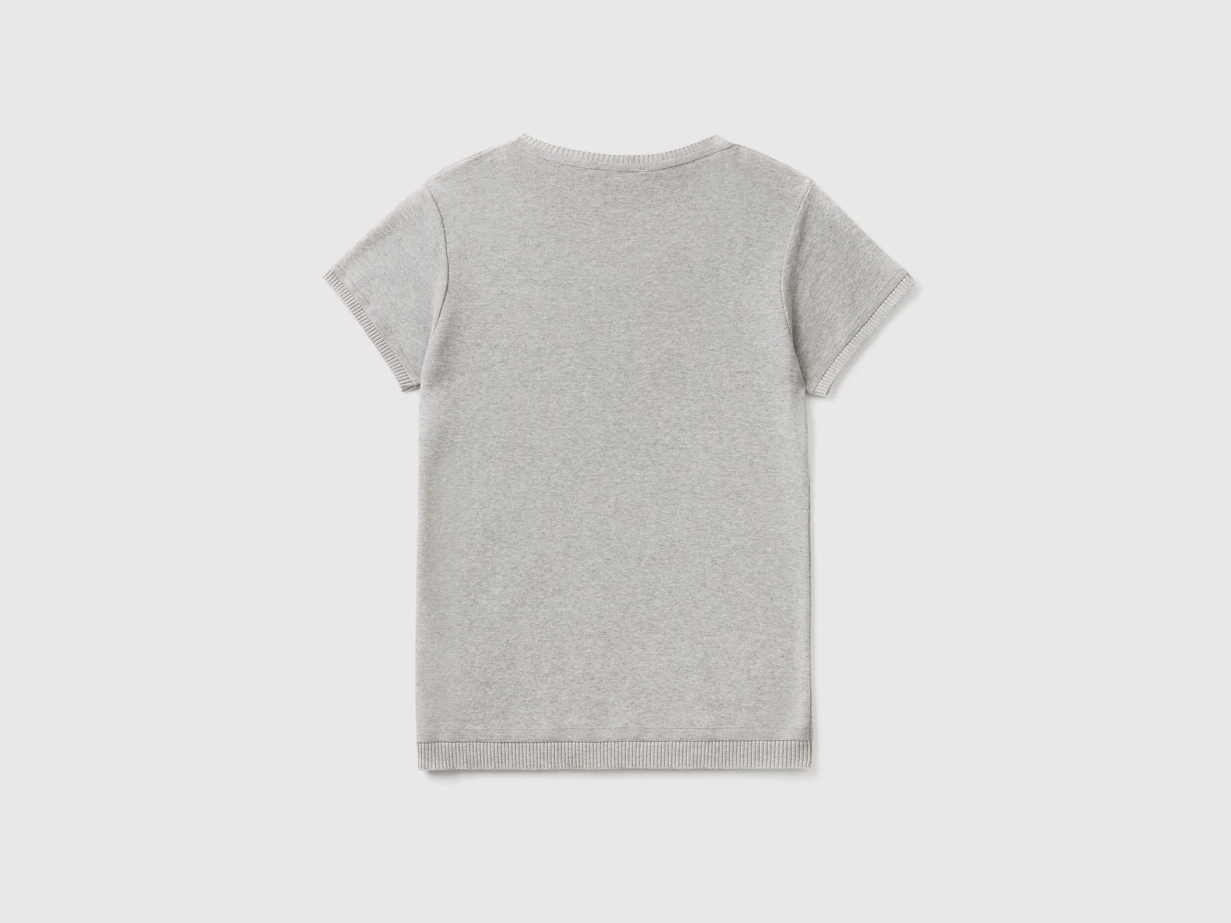 Short sleeve sweater in 100% cotton - Light Gray | Benetton