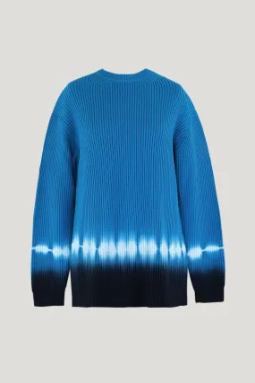 Teal Multicolor Rib Knit Dip Dye Sweater