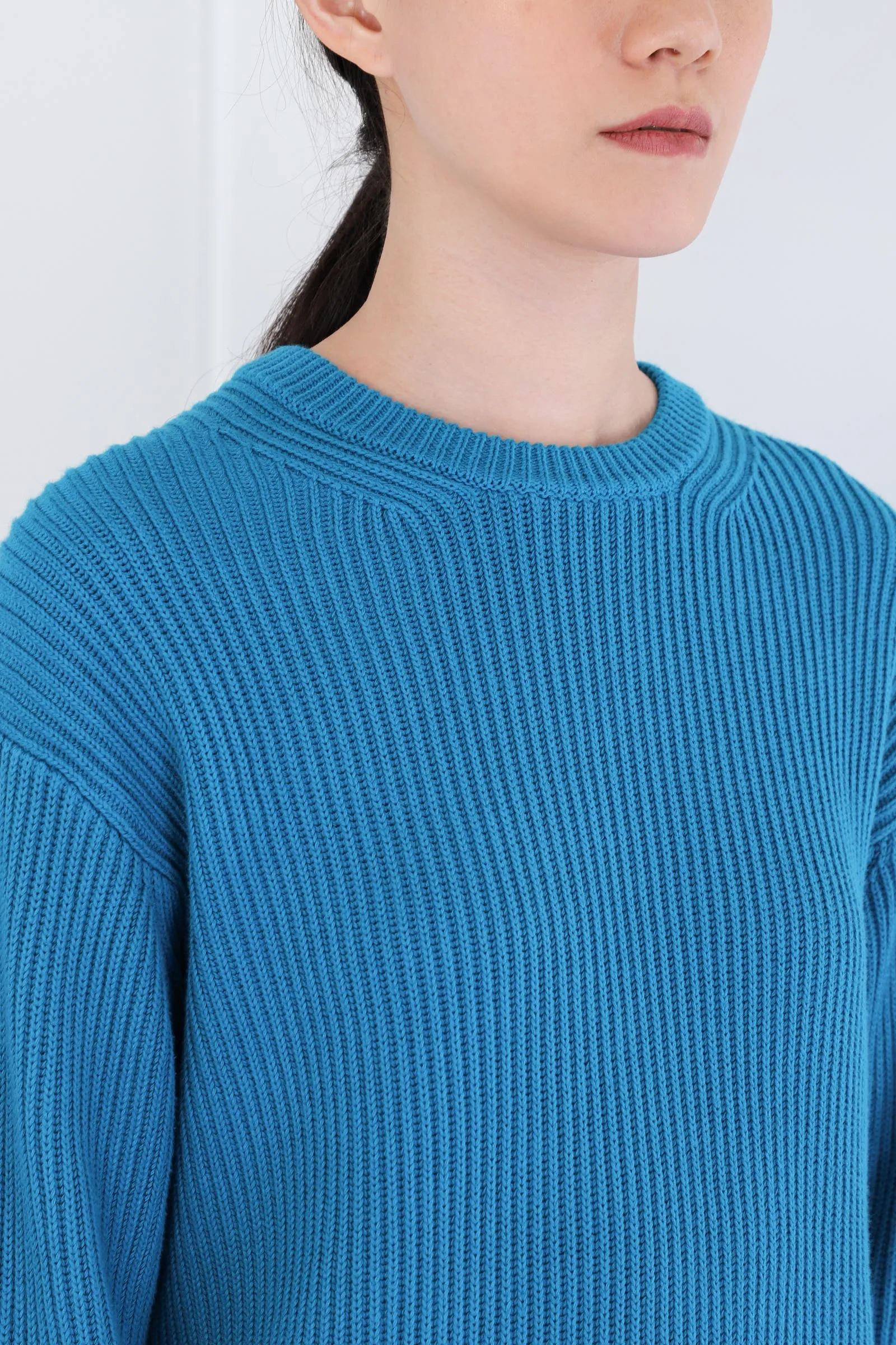 Teal Multicolor Rib Knit Dip Dye Sweater