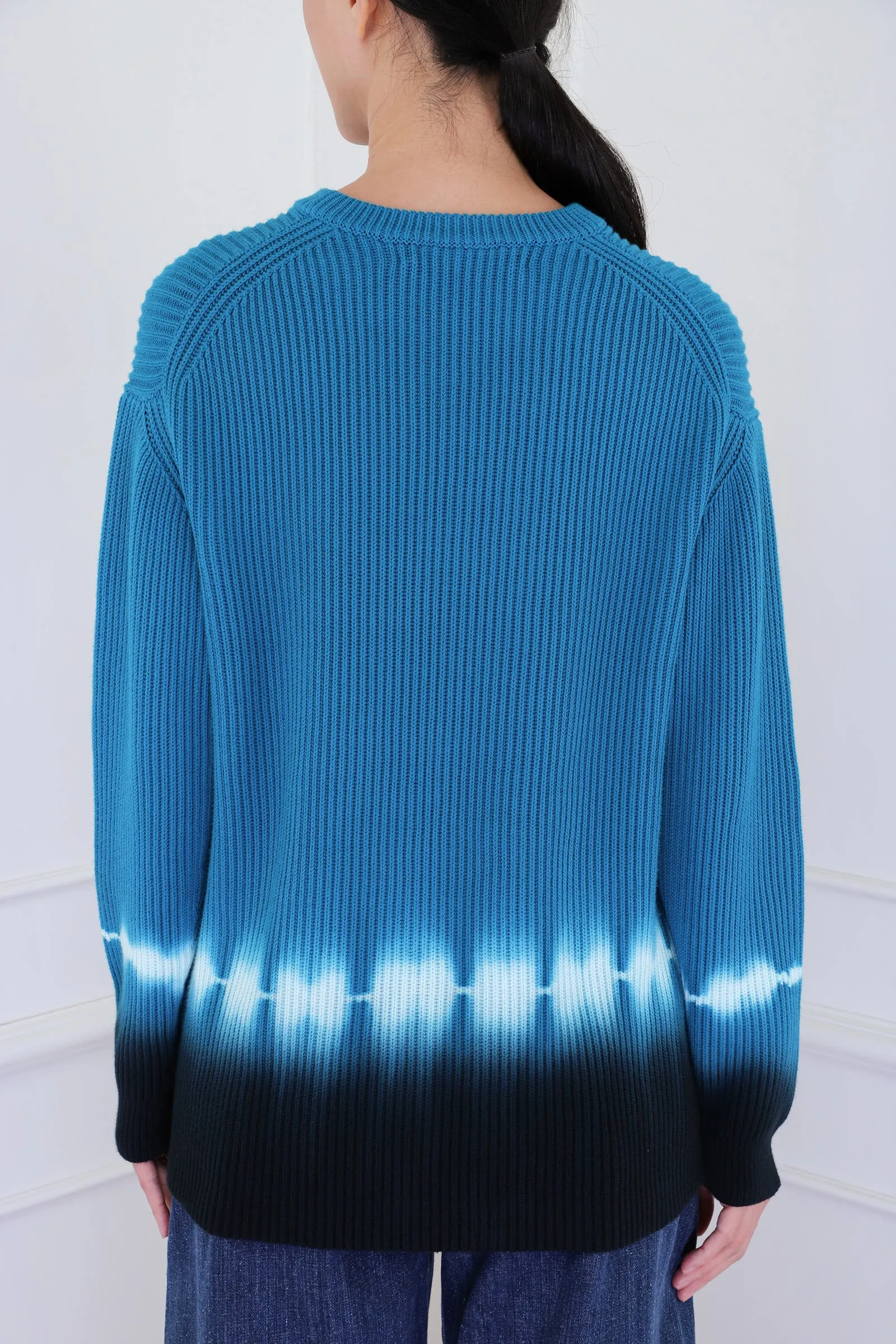 Teal Multicolor Rib Knit Dip Dye Sweater