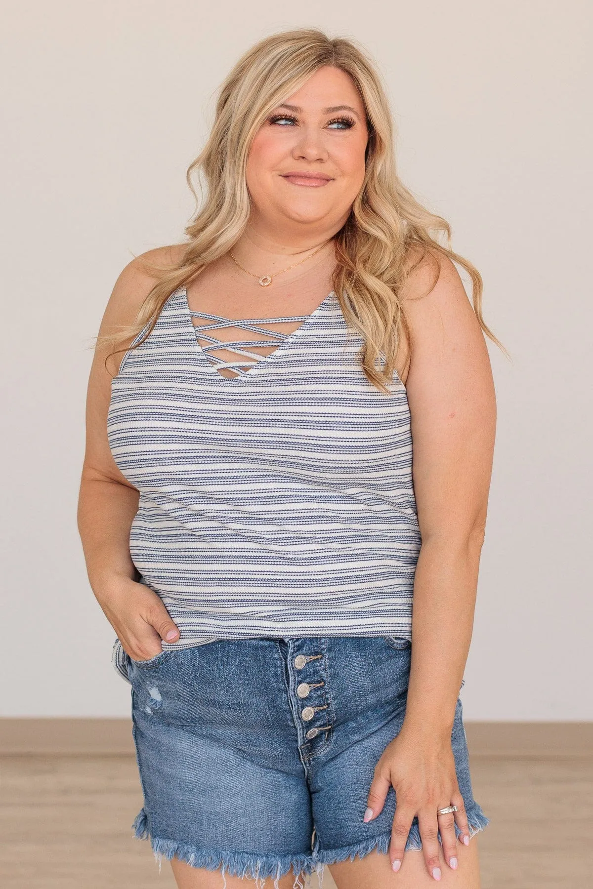 Through Thick & Thin Striped Tank- Ivory