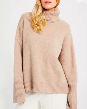 Turtle Neck Oversized Pullover Sweater - Mocha