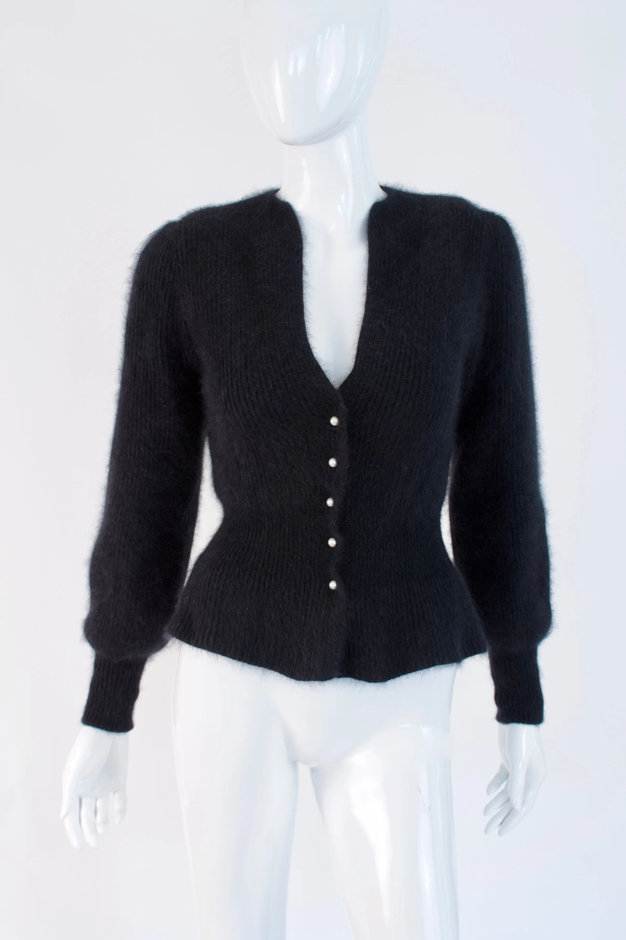 Vintage 80's Angora Sweater With Pearl Buttons