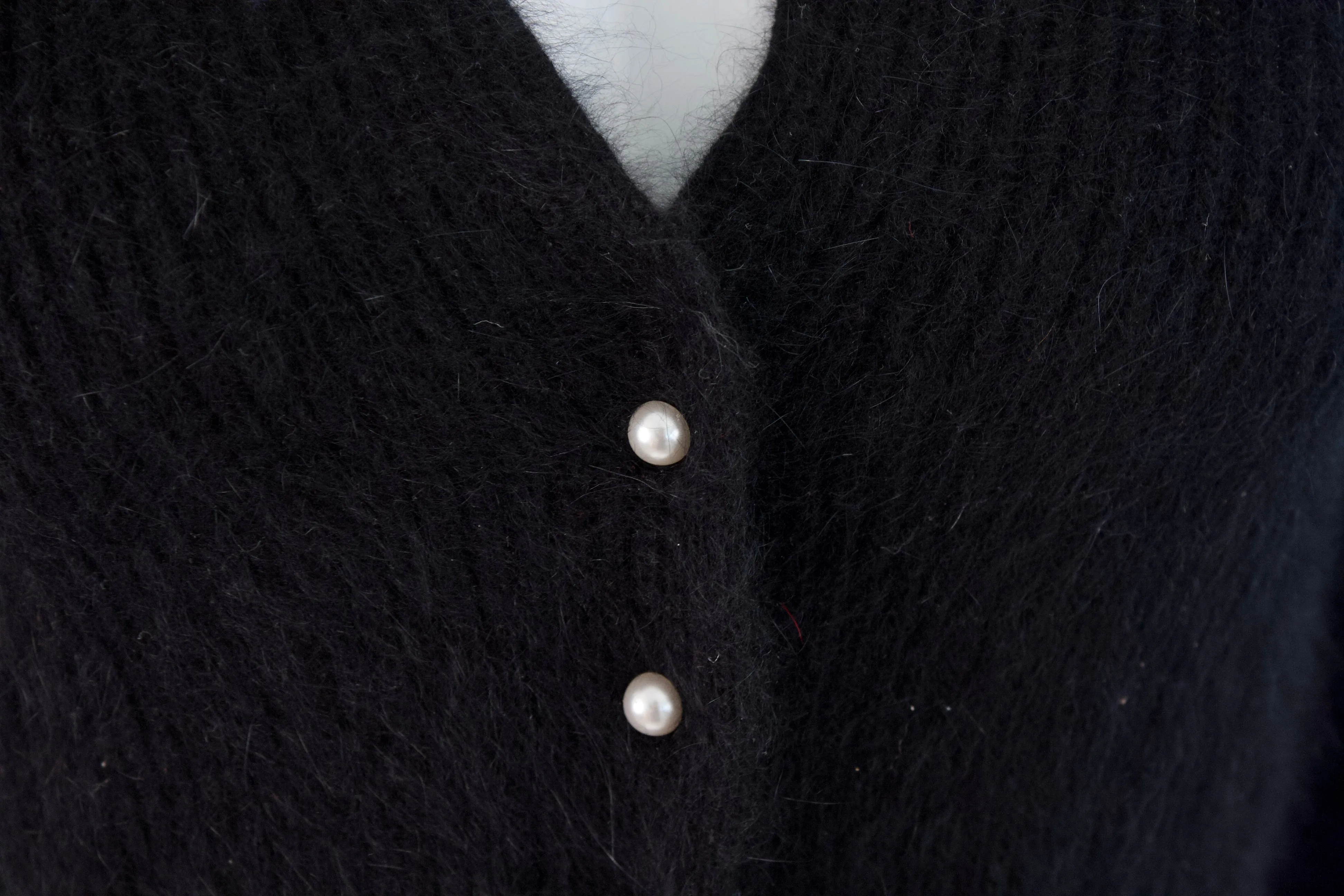 Vintage 80's Angora Sweater With Pearl Buttons