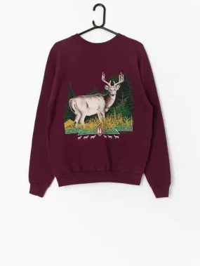 Vintage burgundy Christmas deer sweatshirt – Medium / Large