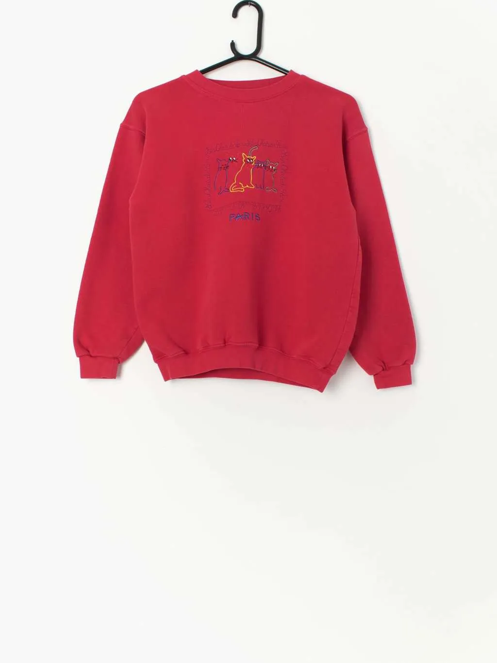 Vintage cat embroidered sweatshirt in red – Age 12