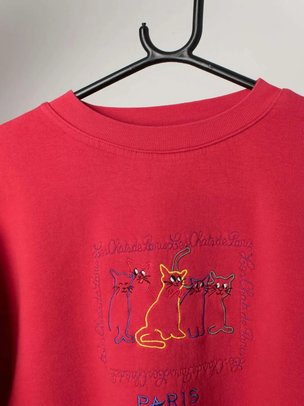 Vintage cat embroidered sweatshirt in red – Age 12