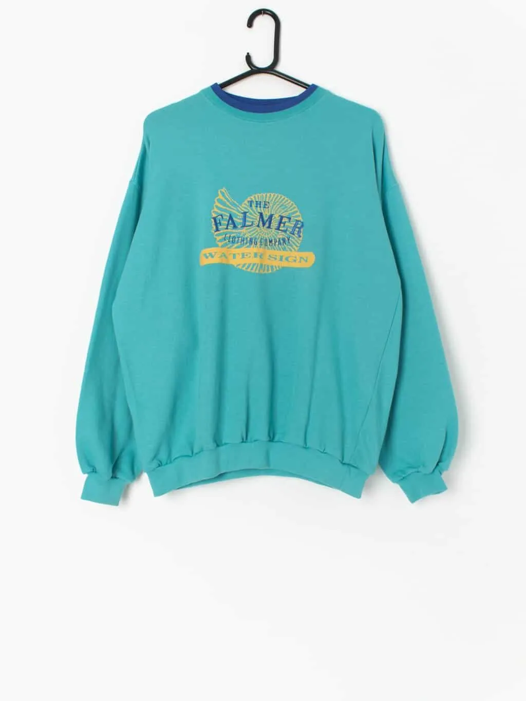 Vintage Falmer sweatshirt in turquoise with large logo – Medium